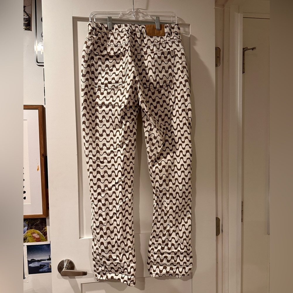 cotton on, long straight leg jeans, brown squiggle design